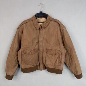 Vintage G-III Leather Jacket Mens Large Brown Leather Bomber Map Lined Aviator
